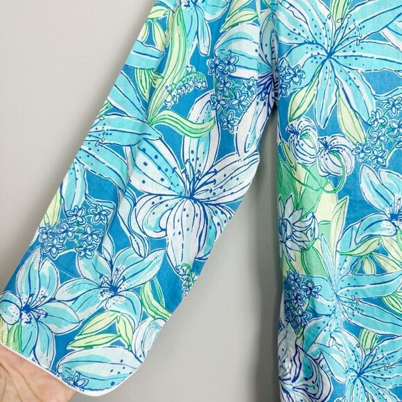 LILLY PULITZER | Pick Of the Bunch Blue Floral Button Pajama Top Women’s Size S - Picture 5 of 8